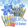 3D 12 Color False Nail Art Polish Pen Set Glitter Tips