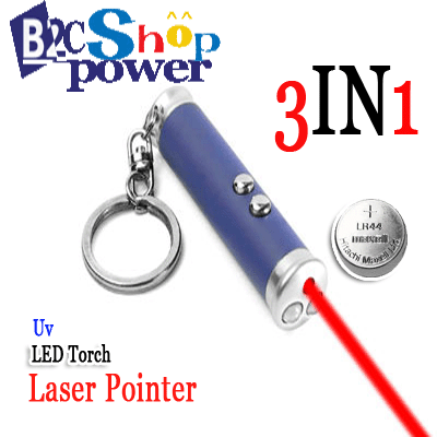 Mini Led + UV Led + Laser Pointer Flashlight W Keyring
