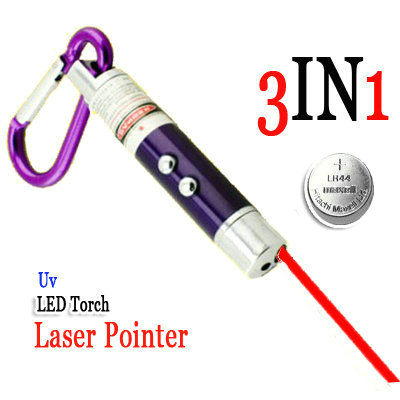 Mini Led + UV Led + Laser Pointer Flashlight W Keyring