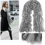 Celebrity Lady Large Cotton Fold Scarf Wrap Shawl Stole Gray Fringe Style
