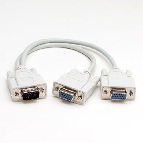 1 PC TO 2 VGA SVGA MONITOR Y SPLITTER CABLE 15 PIN 1 VGA Male to 2 VGA Female