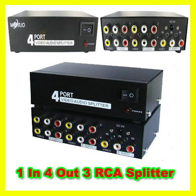 1 In 4 Out 3 RCA Audio Video AV DVD PS3 HDTV Splitter