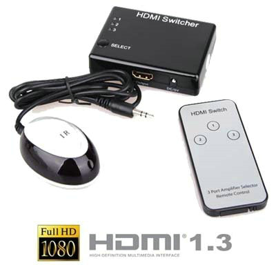 3-Port HDMI Audio Video Switch 1080P Splitter+Remote
