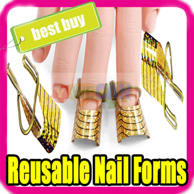 10X UV Gel Acrylic French Reusable Forms Nail Tips Gold
