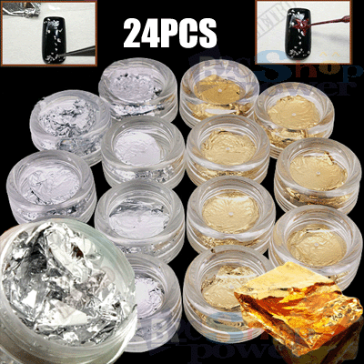 24pcs Golden & Silver Foil FLAKES leaf Set for Nail Art