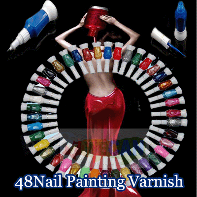 48 Color Nail Art Brush Pen Varnish Polish 2 Ways Beach