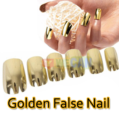 50PCS Golden Metal Texture Fack False Art Nail Tip Sexy