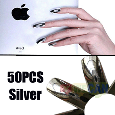 50x Sexy Silver Metal Texture Fack False Art Nail Tips