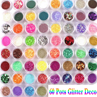 60 Nail Art Decoration Glitter Powder Crush Shell Bead Striping Gift Box