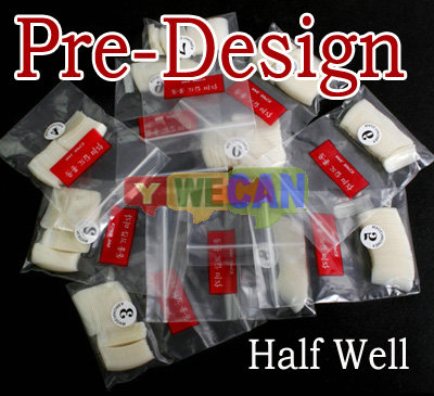 500 Pro White Half Well False Acrylic Nail Art Tips Pre-Design