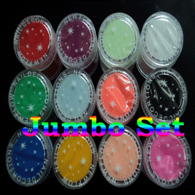 36 Jumbo Size Glitter Dust Powder Hexagon Shiny Powder Builder For 3D UV Gel Nail Art