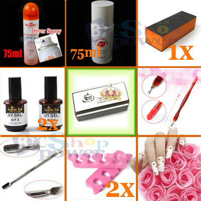 UV Gel Soak Off Polish Set Tool Manicure Topcoat Primer Buffer Cut Nail Art