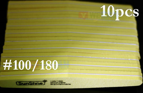 10x Sponge Buffer Nail Art Care Buffer Sanding Block Shiner Files Acrylic Tool #100 #180 YELLOW