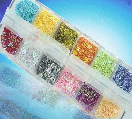 12 Colors Glitter Hollow Heart Spangles Nail Art Decals