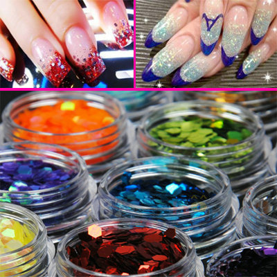 18 Big Hexagon Glitter Nail Art Deco Kit Acrylic UV Powder Dust Deco Stamp
