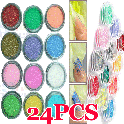 24 Glitter Dust Powder Glitter Striping Nail Art Makeup