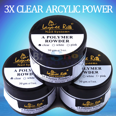 3x Clear Color Acrylic Polymer Powder For Acrylic Nail Art