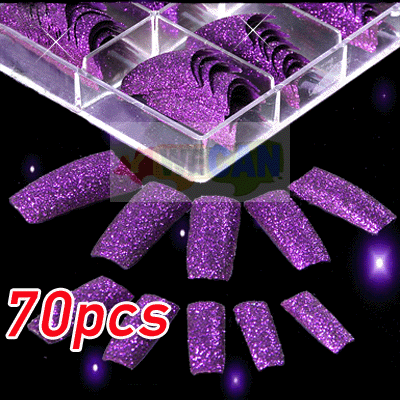 Dark Purple Glitter Pro French False Half Nail Art Tips