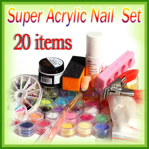 Nail Art Acrylic Set Acrylic Liquid Glitter Powder Pen Form Tool Nail Tips Pearl