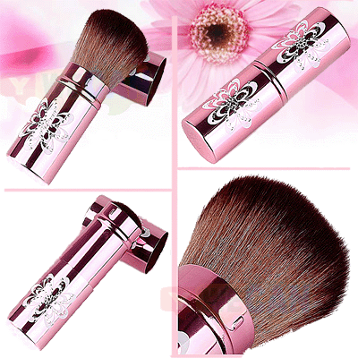 Retractable Brush Face Powder Cosmetic Brush Sable Hair Travel Party-Pink Flower