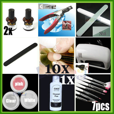 UV Gel Set UV Lamp Brush Pen Tool Topcoat Primer Forms Cleanser Nail Art