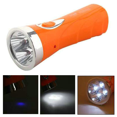 Orange Rechargeable Flashlight Hand Torch w/4 White LED