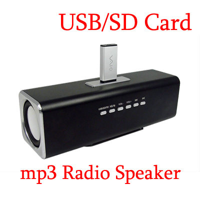 Black Mini Speaker MP3 MP4 USB SD Card Reader+ FM Radio