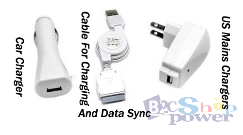 3 In 1 Usb Cable+ Ac Wall+ Car Charger For Apple Ipod Iphone 3g