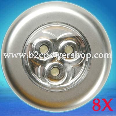 8X Peel and Stick Push Light w 3 LED Wardrobe Cupboard