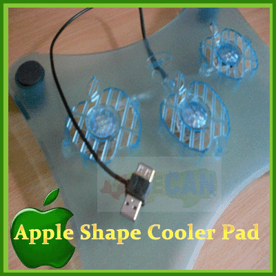 USB 3 Apple Fan Blue Light Notebook PAD Cooler Cooling