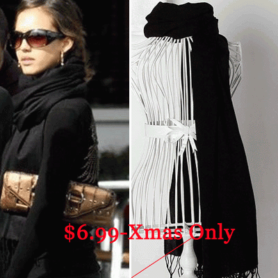 Black Pashmina Cashmere Wool Silk Shawl Scarf Wrap