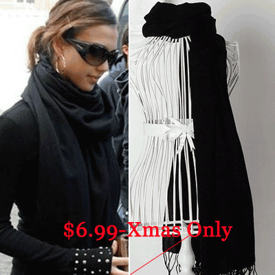 Black Pashmina Cashmere Wool Silk Shawl Scarf Wrap