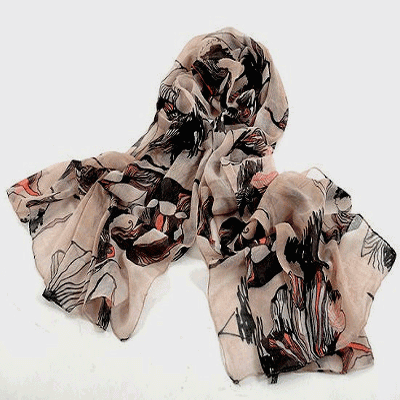 FASHION BEIGE FLOWER INK STYLE COTTON NECK SCARF SHAWL