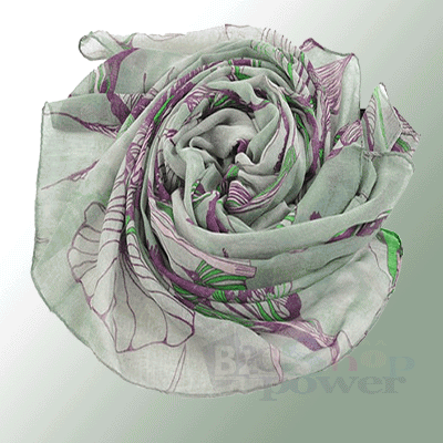 Celebrity Green Begonia Flower Ink Long Cotton Neck Scarf Shawl.gif
