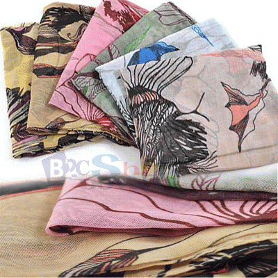 Gray Begonia Flower Ink Long Cotton Neck Scarf Shawl.gif