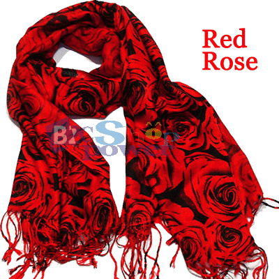 Red Rose Prints Scarf Shawl Wrap Valentine's Day Love