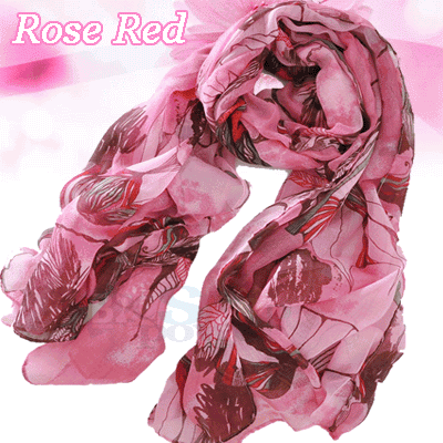 Rose Red Begonia Flower Ink Long Cotton Neck Scarf Shawl
