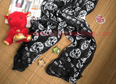 Skull Scarf Shawl Wrap Silk Cotton Halloween Mercerized Black Xmas Gift