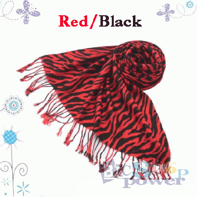 Soft Zebra Skin Animal Pashmina Scarf Shawl Black/Red