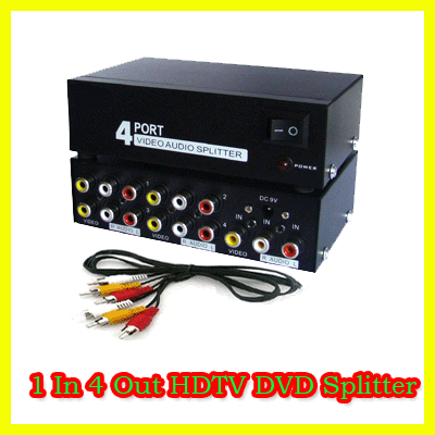 1 In 4 Out 3 RCA Audio Video AV DVD PS3 HDTV Splitter Free AV Cable