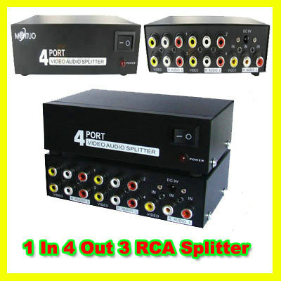 1 In 4 Out 3 RCA Audio Video AV DVD PS3 HDTV Splitter