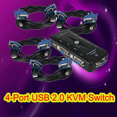 4 Port USB KVM Switch Box cables USB/VGA keyboard mouse