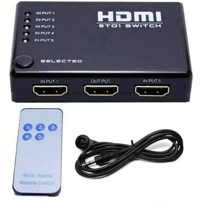 5 PORT HDMI Switch Switcher Selector Hub + Remote 1080p